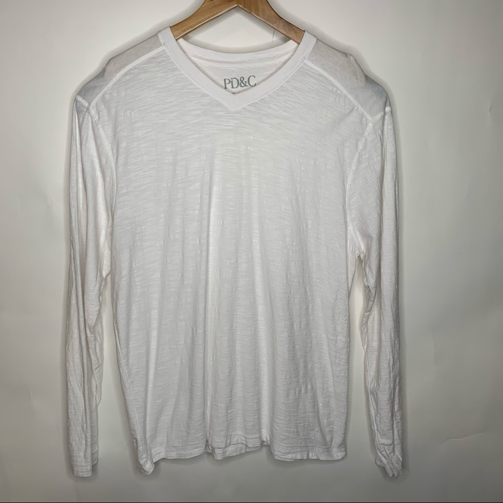 PD&C White Marled Cotton T Shirt V Neck Sz XL